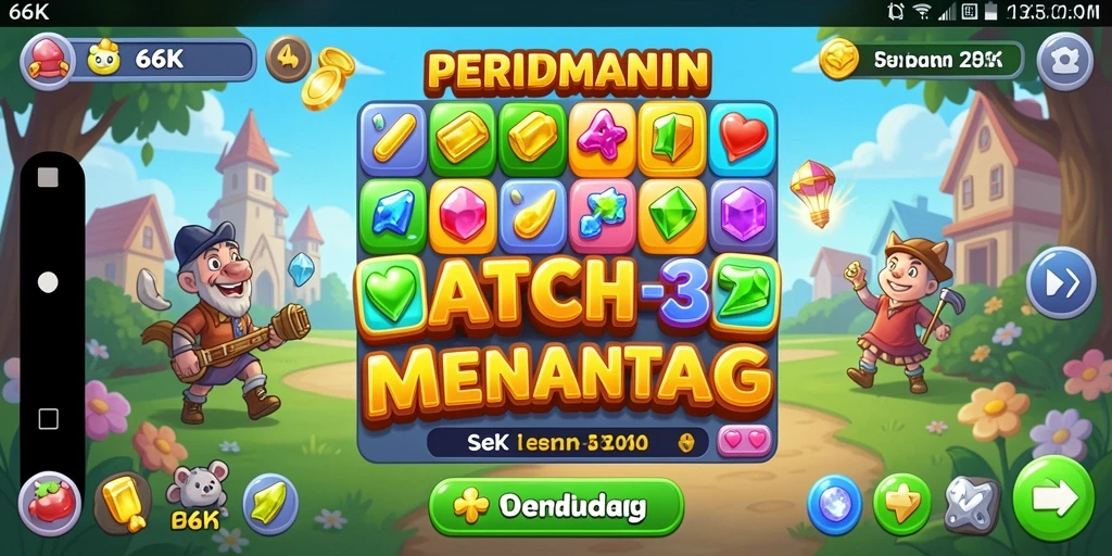 Tampilan gameplay seru 66K dengan berbagai level Match-3.