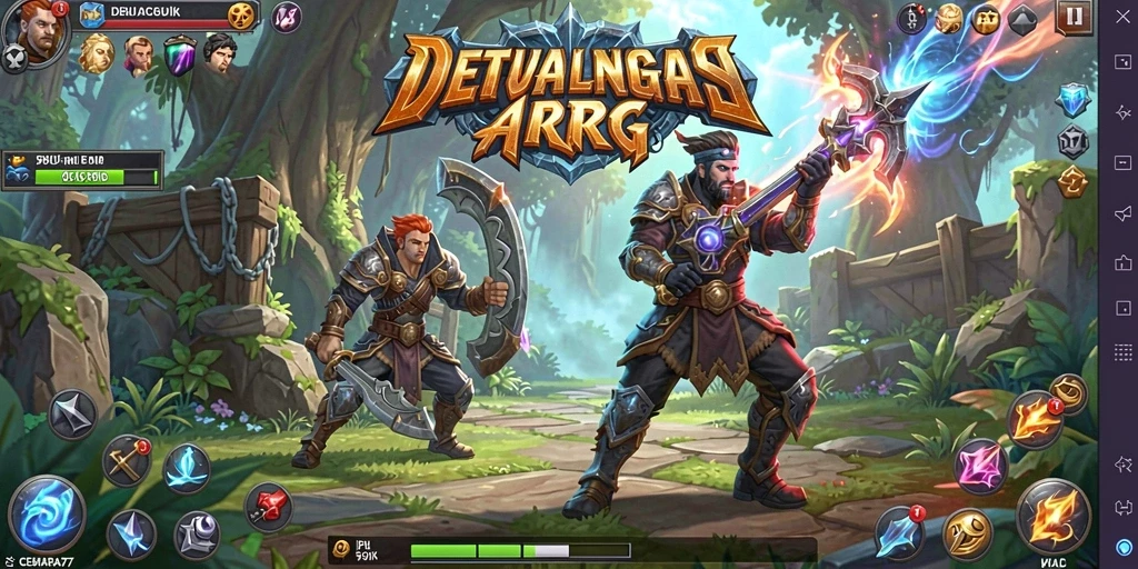 Screenshot gameplay CEMARA77 menampilkan aksi pertarungan epik dengan karakter yang beragam.