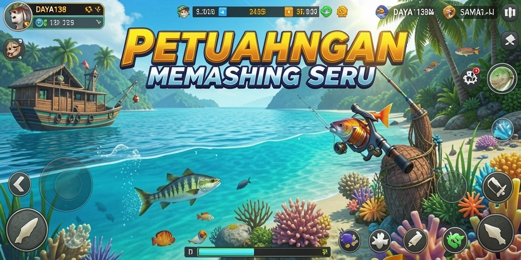Tampilan gameplay DAYA138 saat memancing di lokasi eksotis.