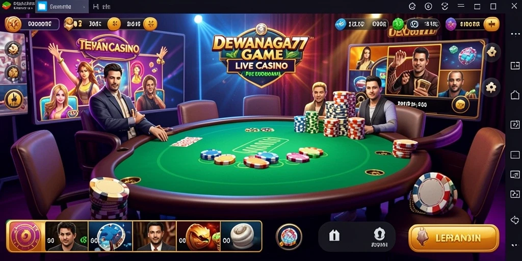 Screenshot gameplay DEWANAGA77 dengan dealer langsung dan permainan mendebarkan.