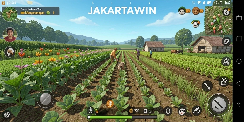 Screenshot utama JAKARTAWIN menampilkan gameplay bertani yang seru.