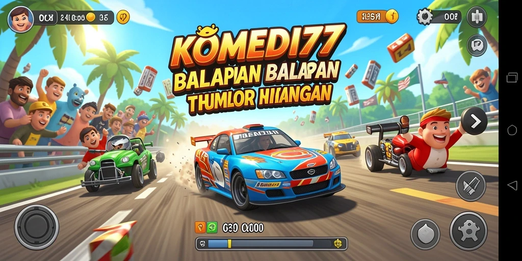 Gameplay KOMEDI77 yang penuh warna dan seru di lintasan balapan.
