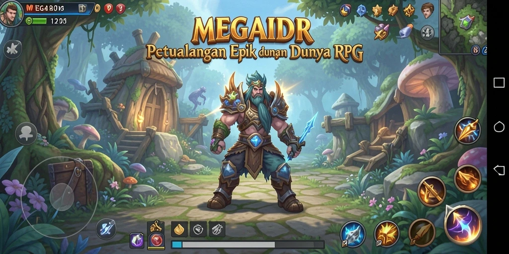 Tangkapan layar utama MEGAIDR menampilkan aksi pertarungan seru dalam dunia RPG.