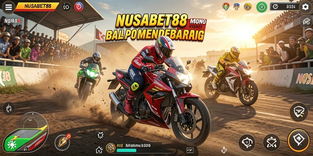 Screenshot NUSABET88 menampilkan aksi balapan motor yang intens dan seru.