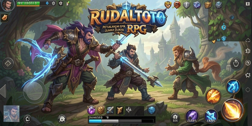 Screenshot RUDALTOTO menampilkan aksi pertempuran seru dalam permainan RPG.