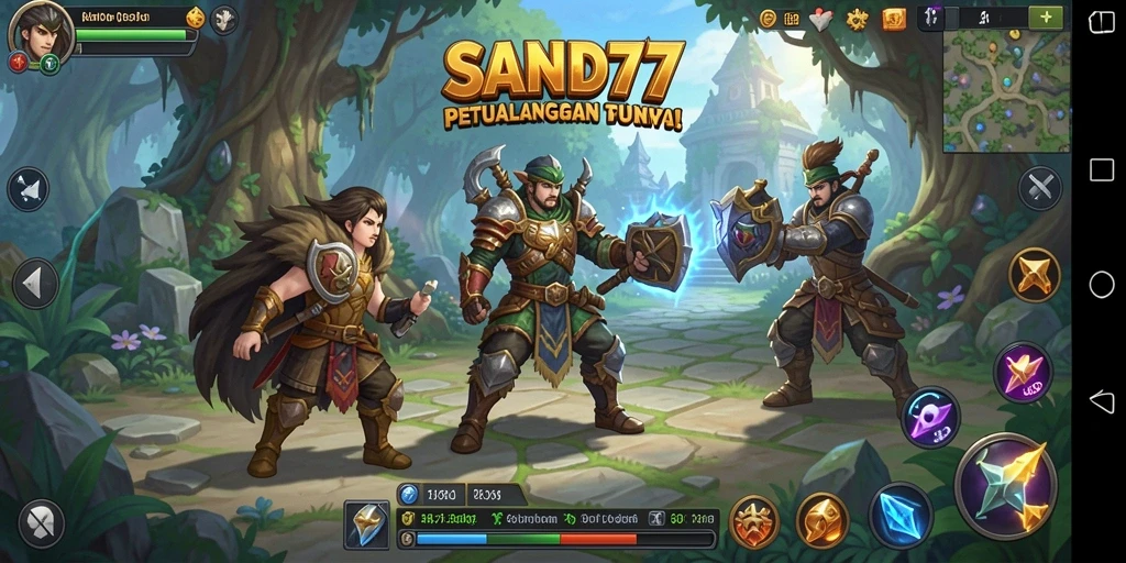 Tangkapan layar menampilkan aksi pertempuran mendebarkan di SAND77.