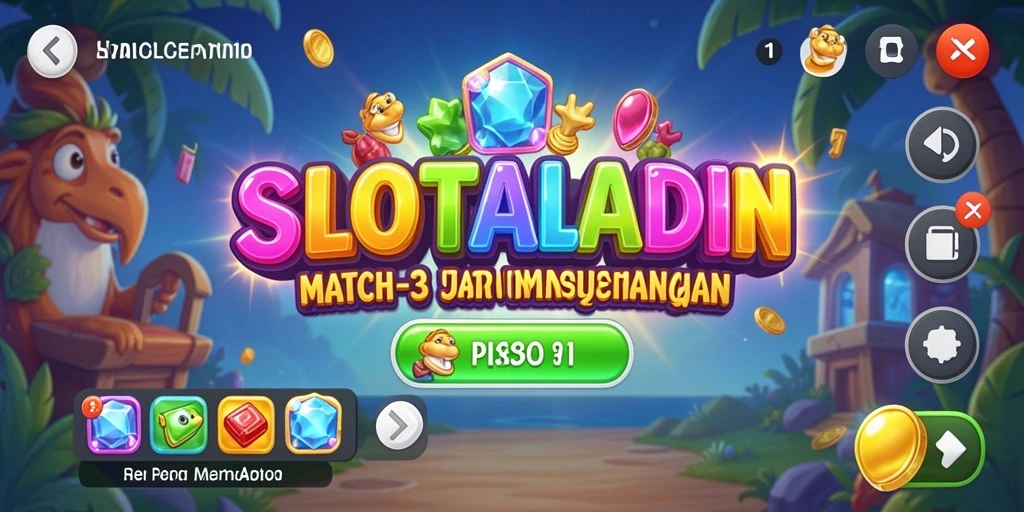 Tangkapan layar SLOTALADIN menampilkan gameplay Match-3 yang seru dan penuh warna.